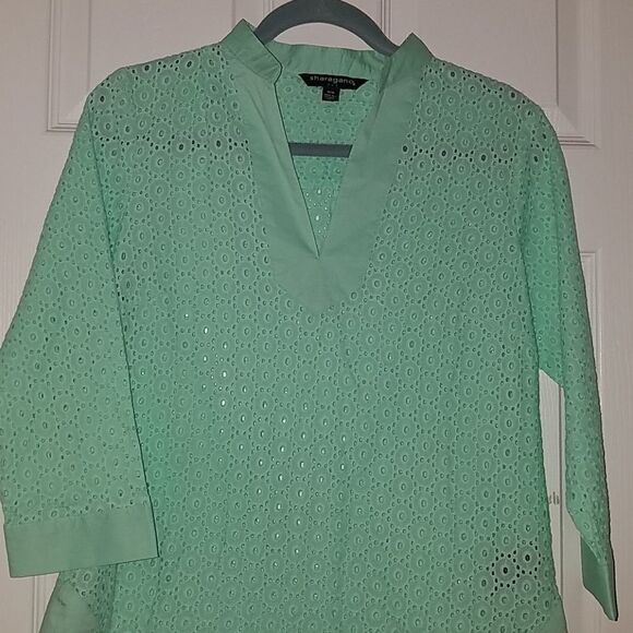 Sharagano sea foam  eyelet lace  tunic Sz M NWOT - Picture 2 of 6